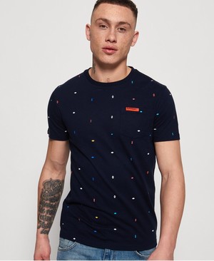 Superdry All Over Print Lite Rövidujjú Férfi Pólók Sötétkék | DKHON7239